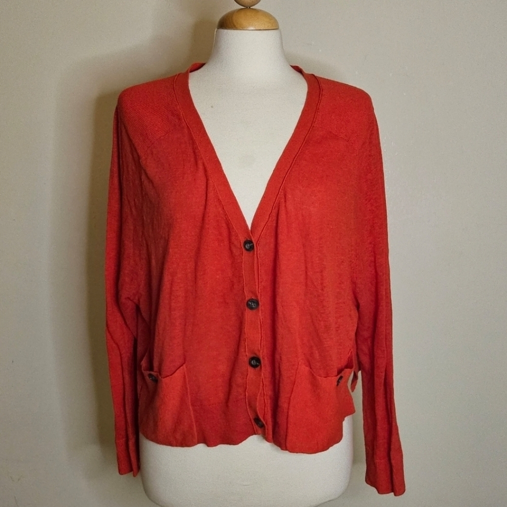 Anthropologie Moth Long Sleeve Button Up V-Neck Cardigan Size Slits Size Large